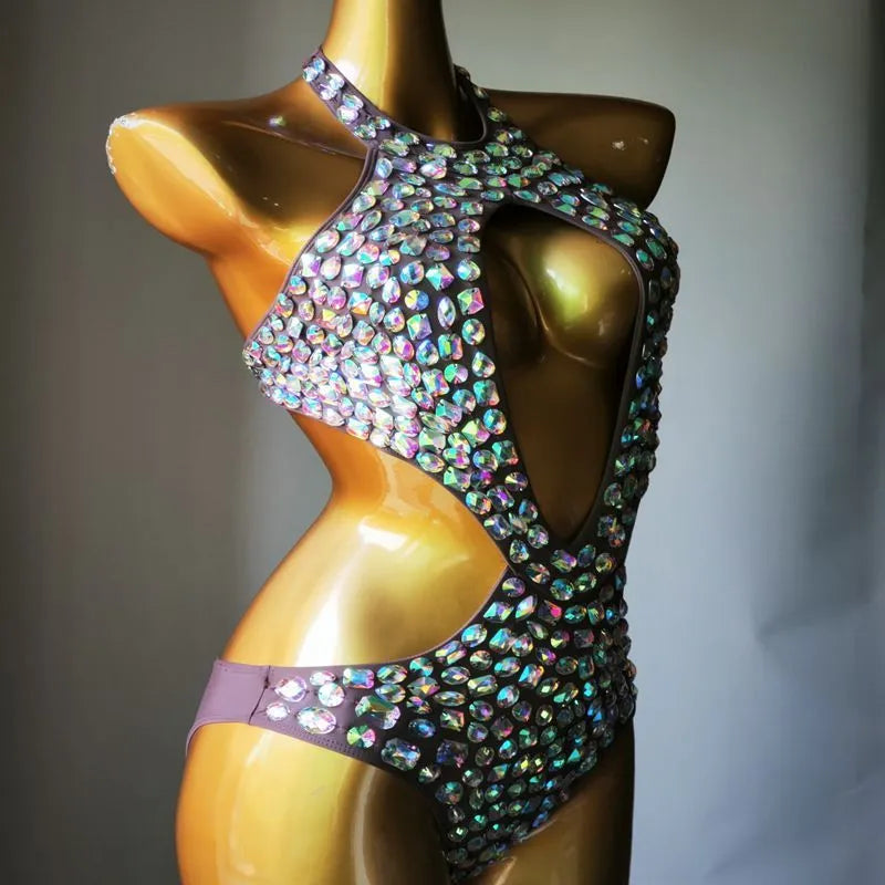 Women's one-piece mesh diamond bikini swimsuit in nylon fabric.