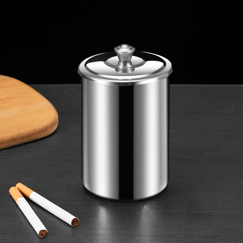 Stainless steel fly ash ashtray with a removable lid, shown in one of five colour options.