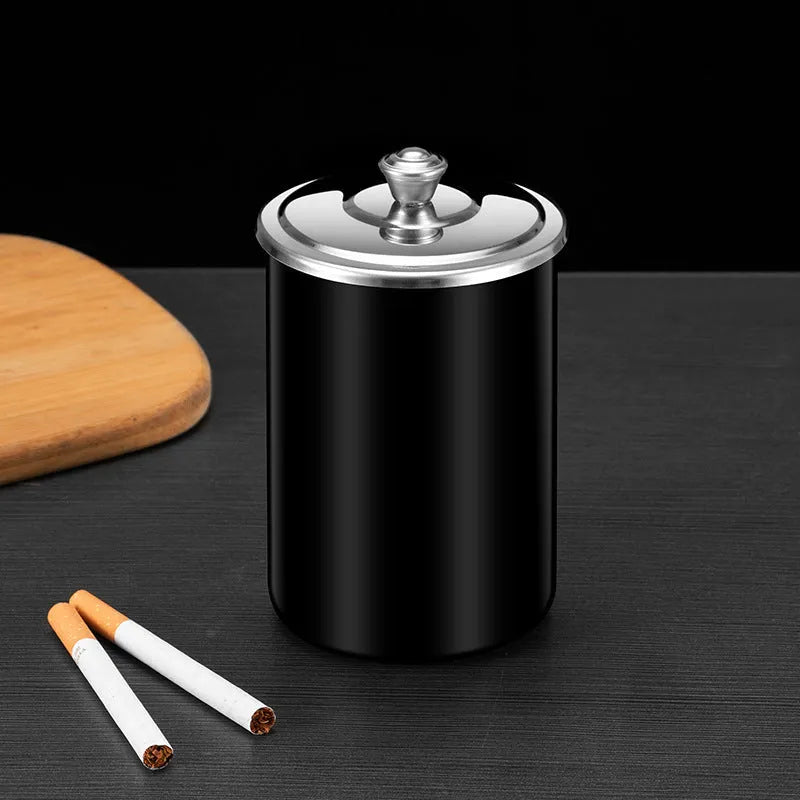 Stainless steel fly ash ashtray with a removable lid, shown in one of five colour options.