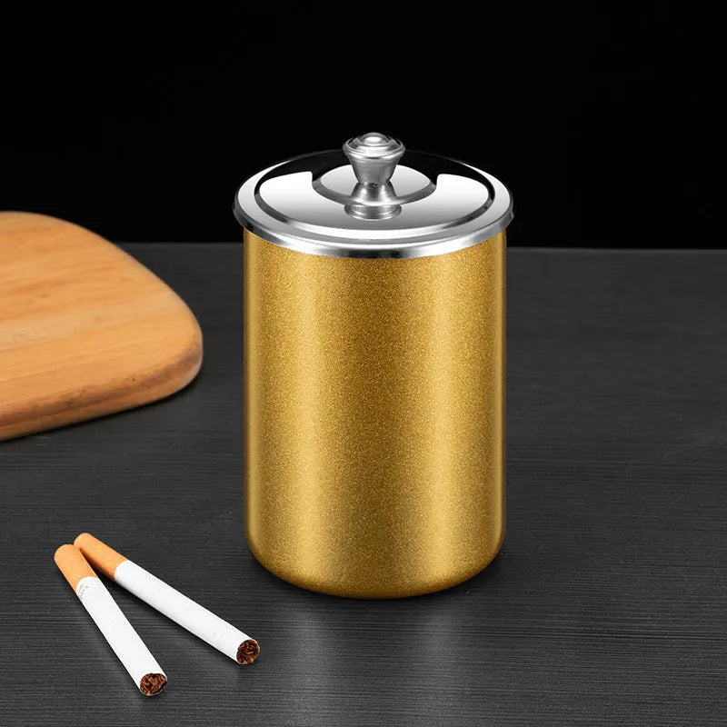 Stainless steel fly ash ashtray with a removable lid, shown in one of five colour options.