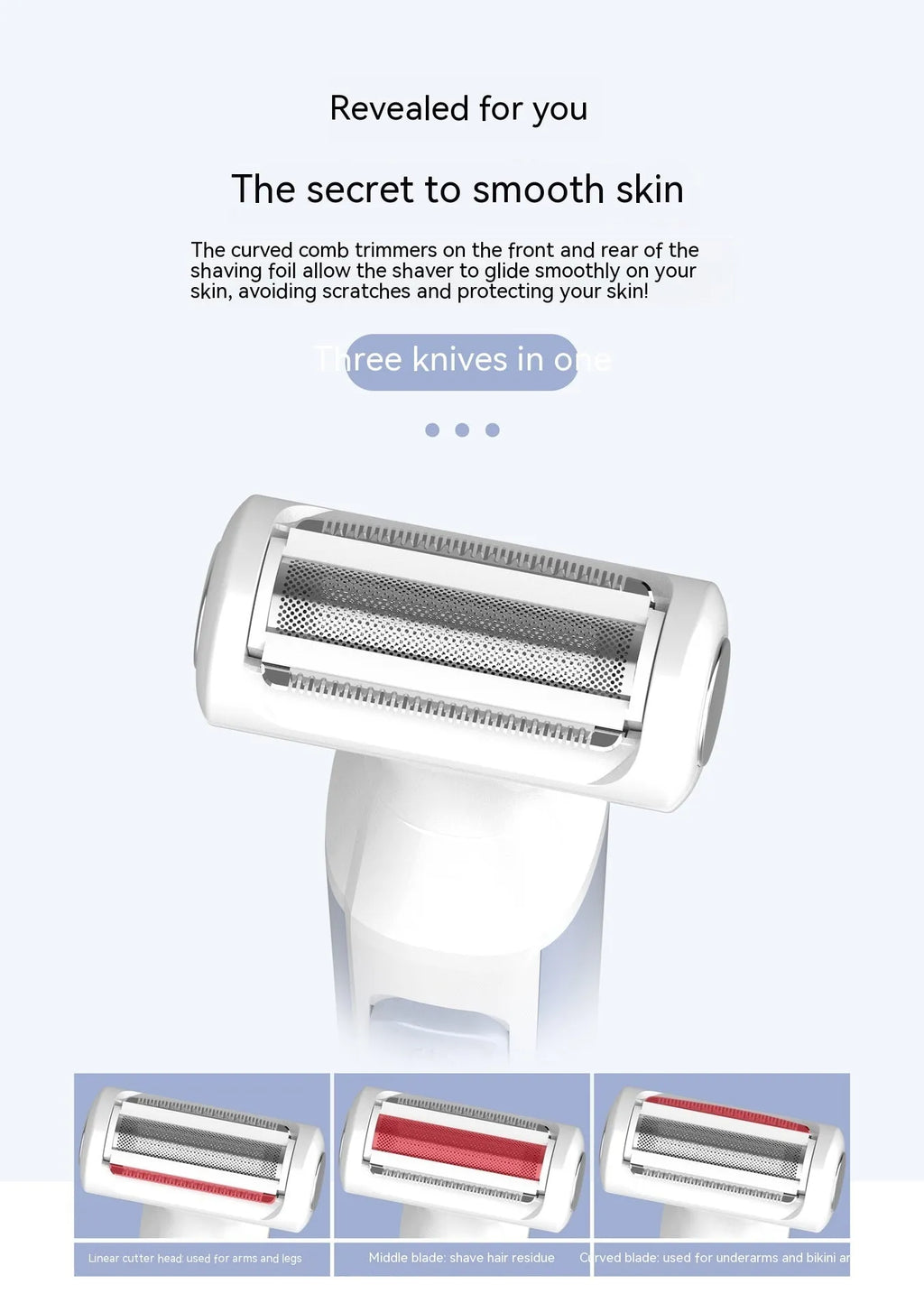 Electric hair trimmer and shaver in blue or black, fully washable ABS body, dry battery powered, for women and men