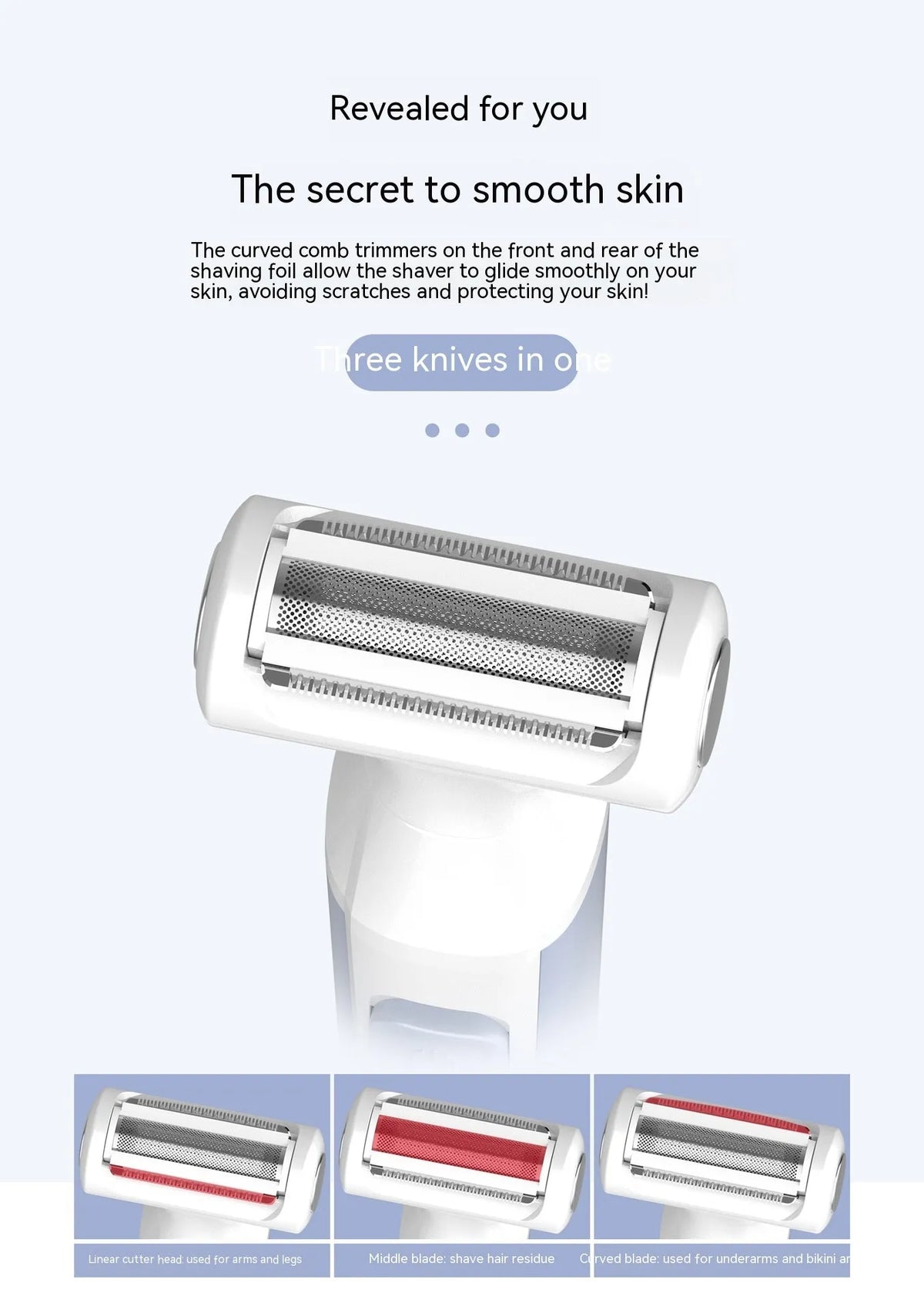Electric hair trimmer and shaver in blue or black, fully washable ABS body, dry battery powered, for women and men