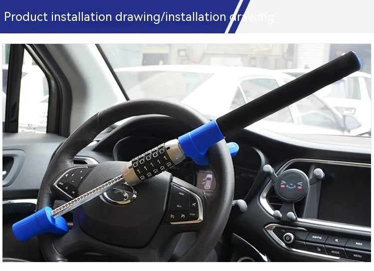Alloy steel car steering wheel U-lock with password combination mechanism in black, blue, and red colour options