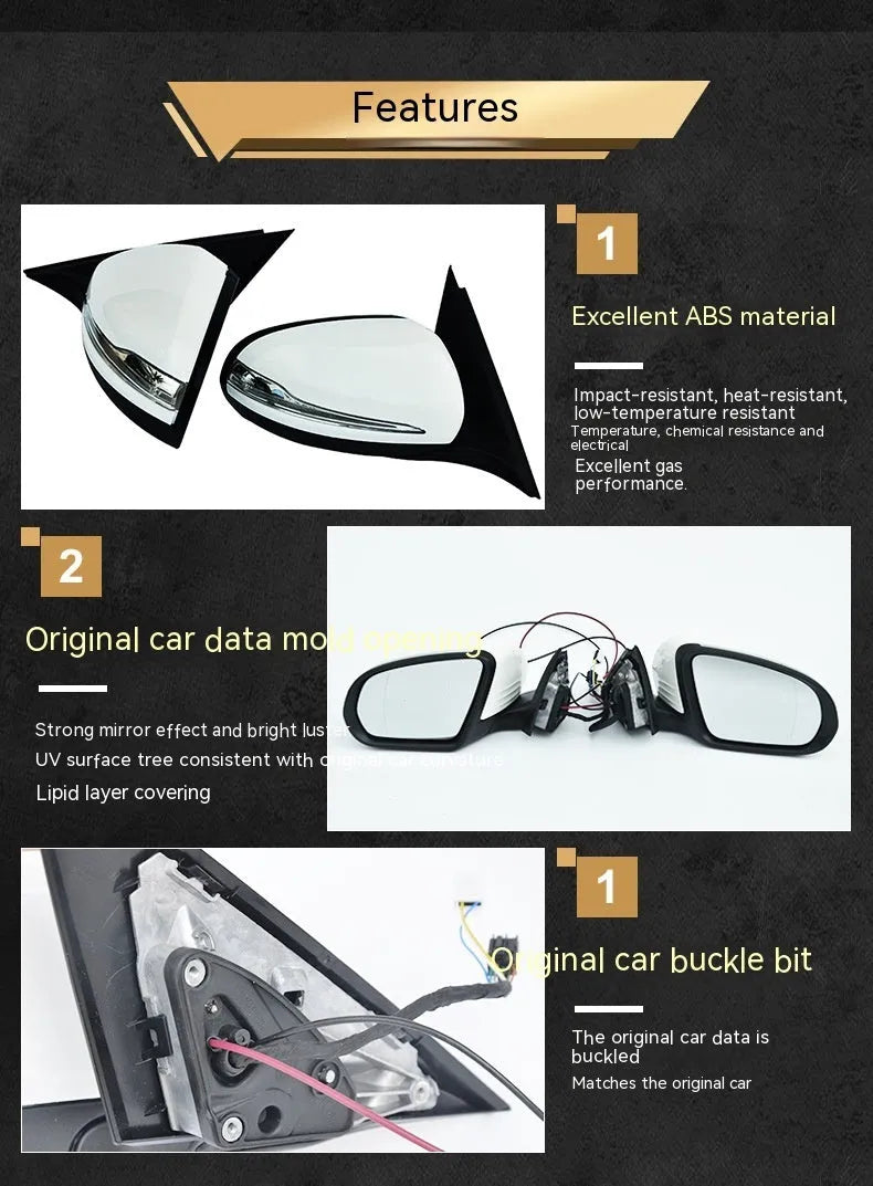 Mercedes-Benz W205 rearview mirror assembly with ABS housing for heated folding systems