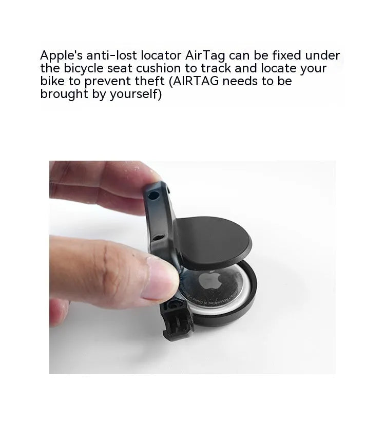 Black ABS plastic bicycle tracking locator bracket with anti-theft bolts and mounting hardware
