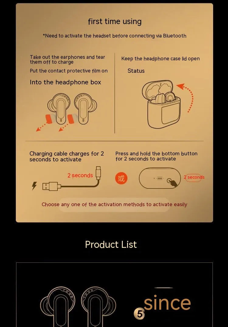 Smart screen active noise reduction Bluetooth sports headset in Piano Black or Champagne Gold with in-ear fit