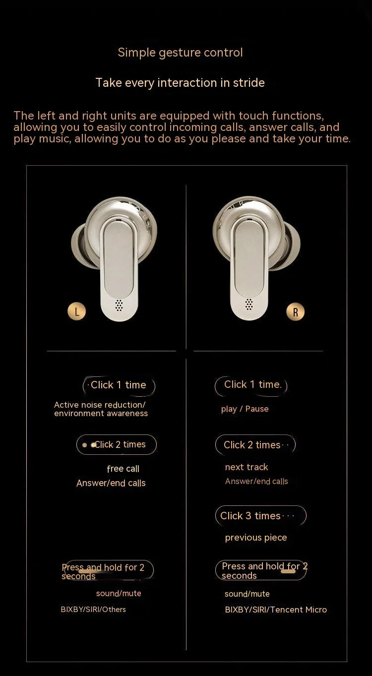 Smart screen active noise reduction Bluetooth sports headset in Piano Black or Champagne Gold with in-ear fit