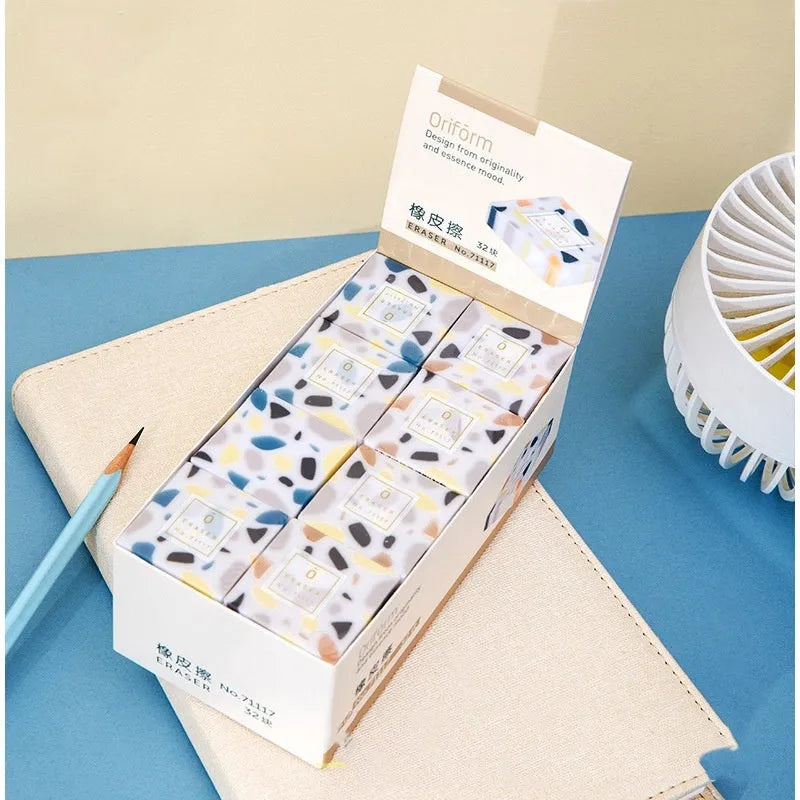 White rubber brick eraser with super clean traceless design for pencil marks