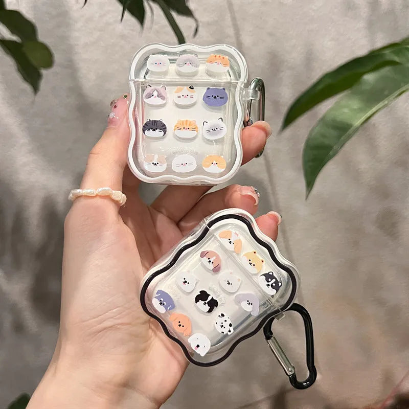Transparent TPU protective case for AirPods 3 with cute dog and cat full-screen print and black edge