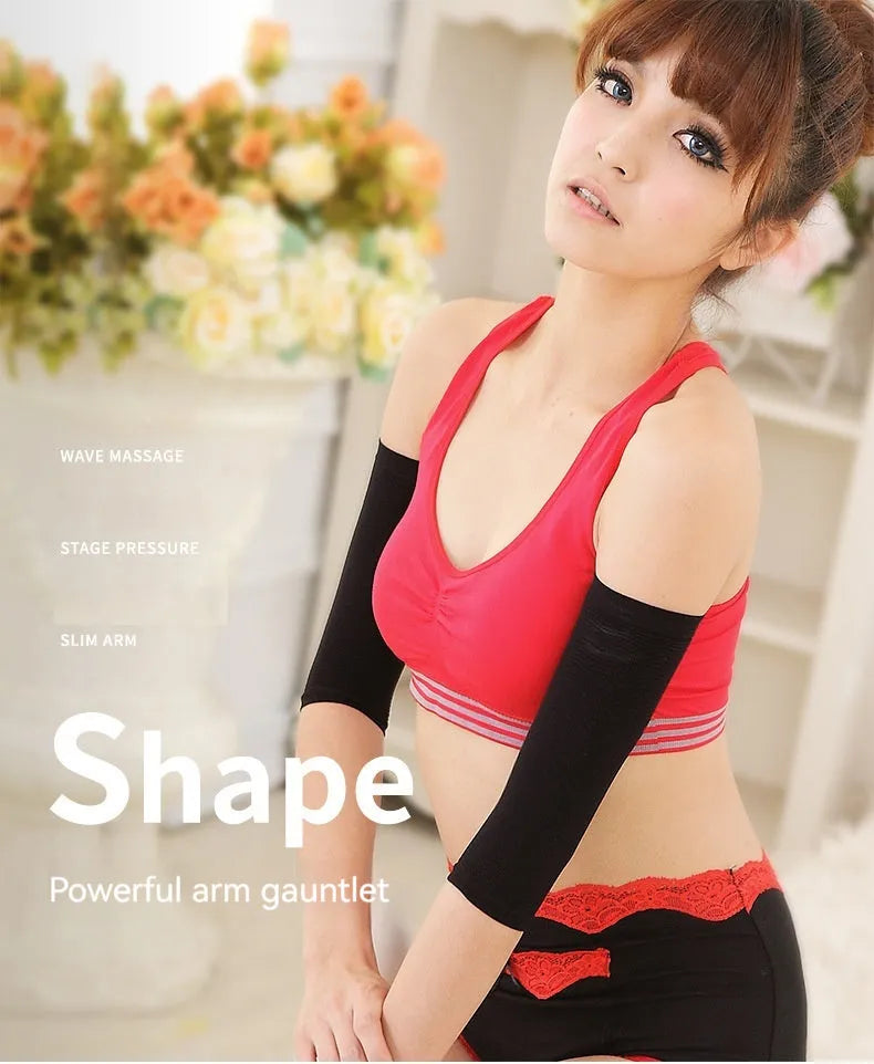 Women's black and skin colour shaping arm sleeves made from nylon blend fabric for year-round wear