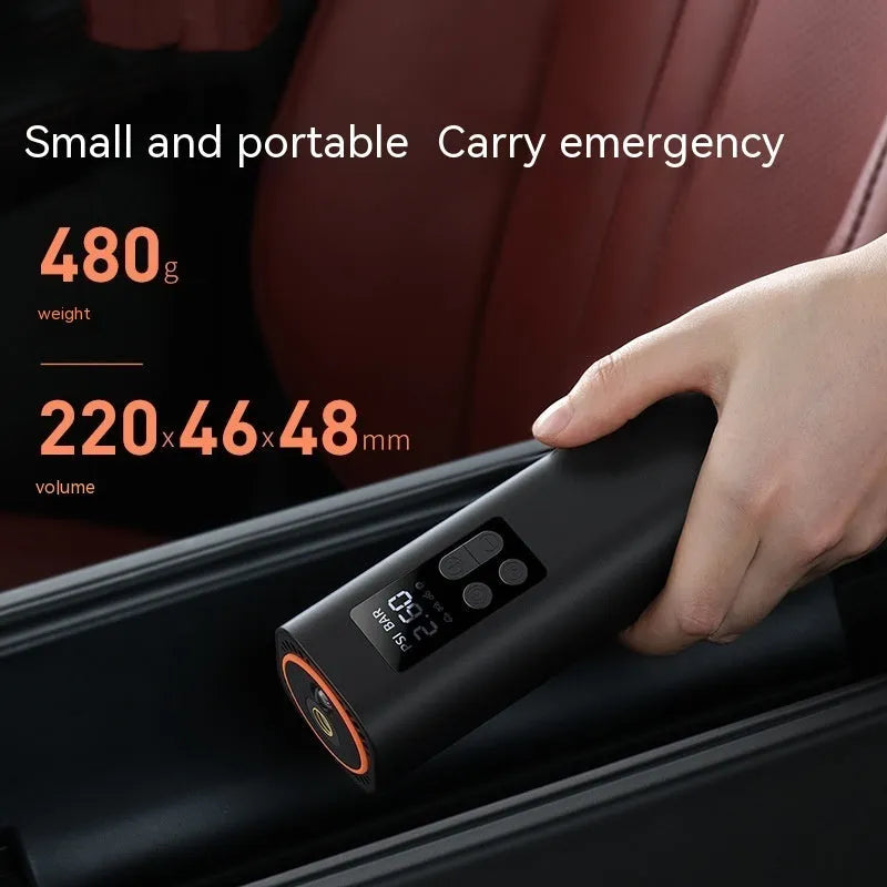 Black super mini car digital tyre inflator with display screen and 12V power connection