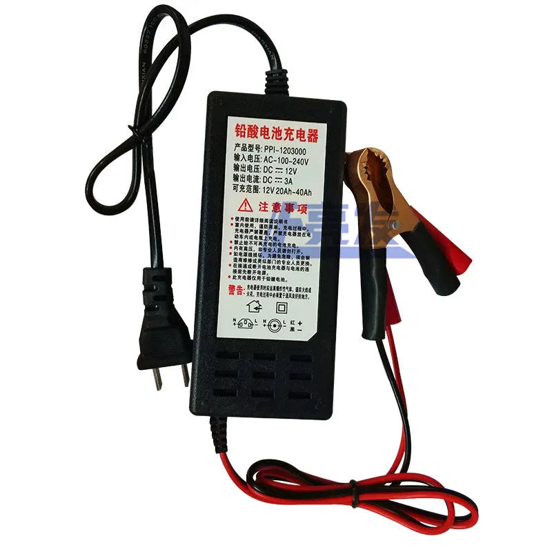 12V 3A battery charger for motorcycle, car, and electric vehicle lead acid batteries with dual-standard model options
