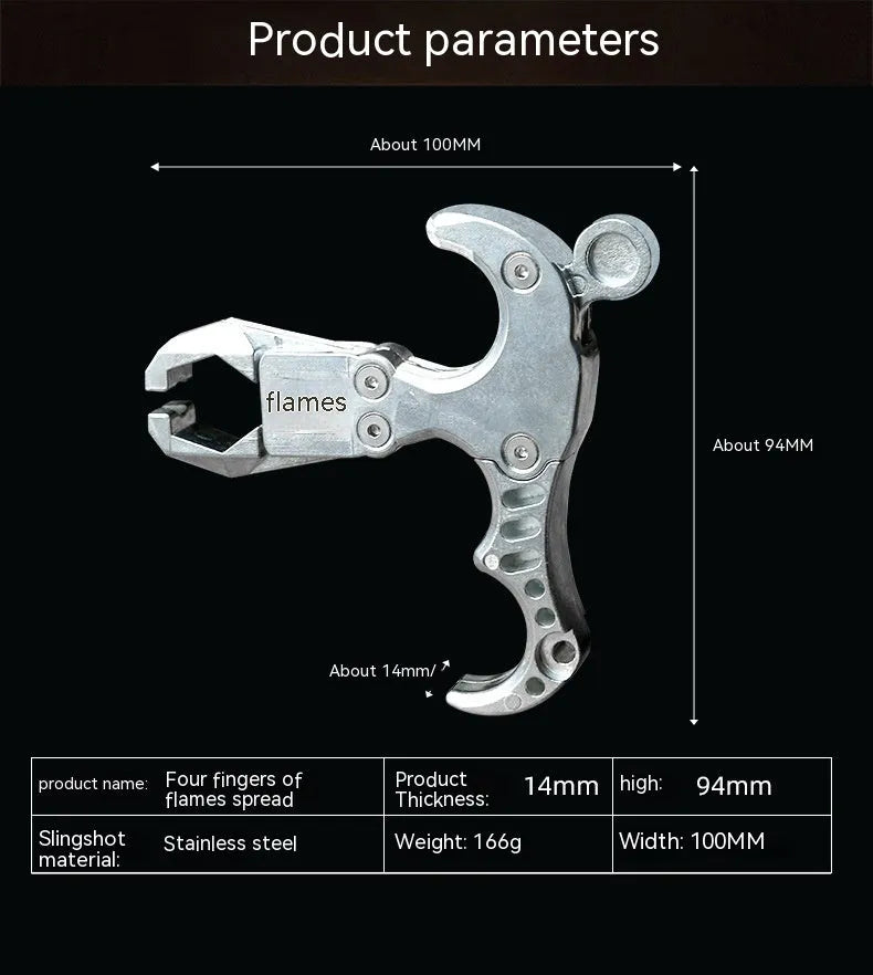 Zinc alloy fishing release aid with a two-axis harpoon clip and stainless steel components.