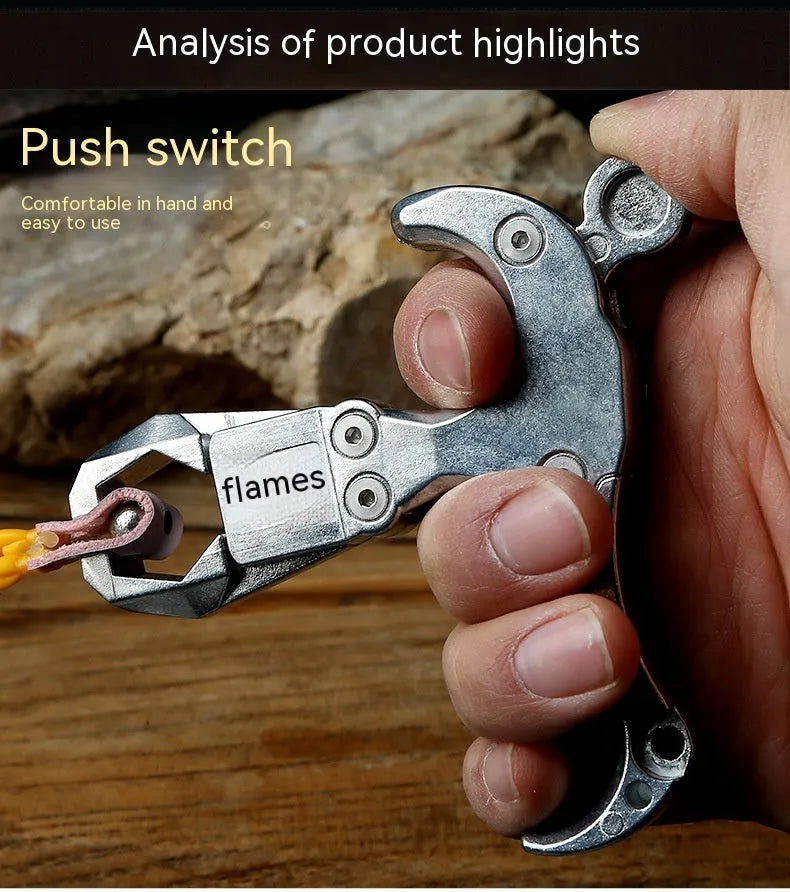 Zinc alloy fishing release aid with a two-axis harpoon clip and stainless steel components.