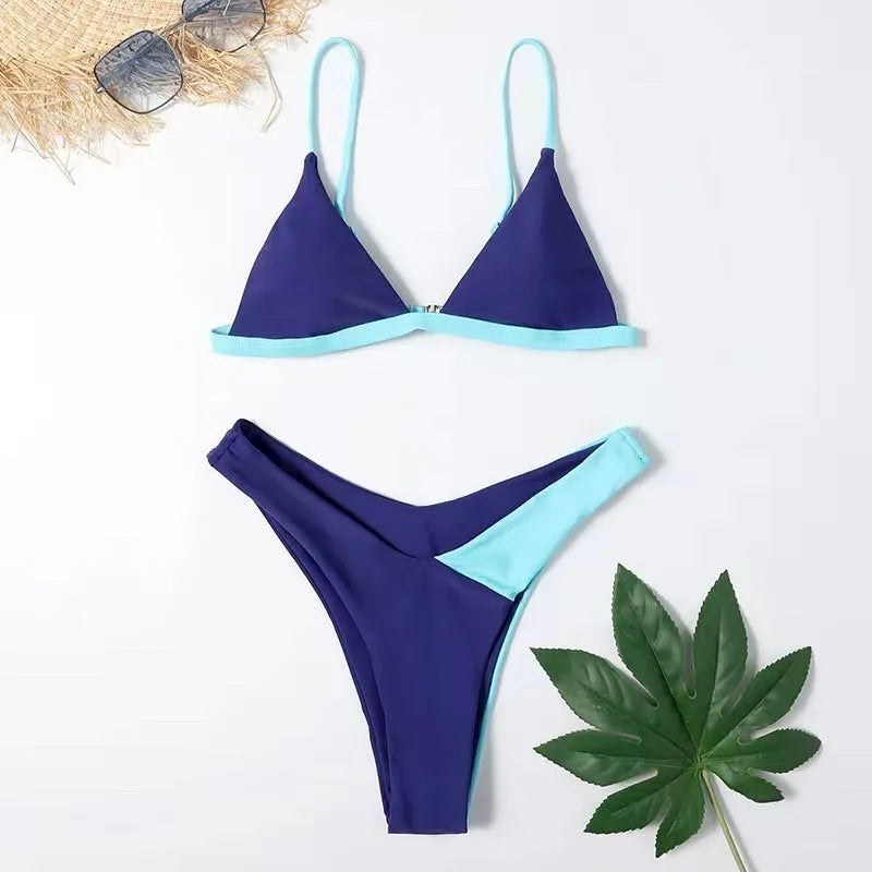 Women's European and American style nylon swimsuit bikini set in briefs cut with bra and separate panties