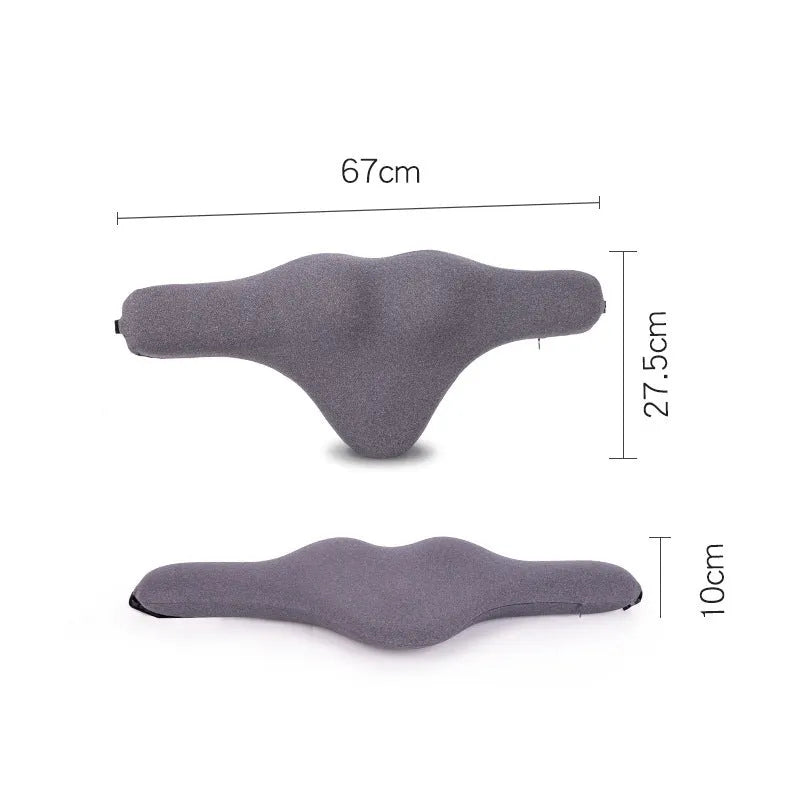 Solid-colour memory foam car neck pillow on a car headrest in dark grey, grey, or fog blue