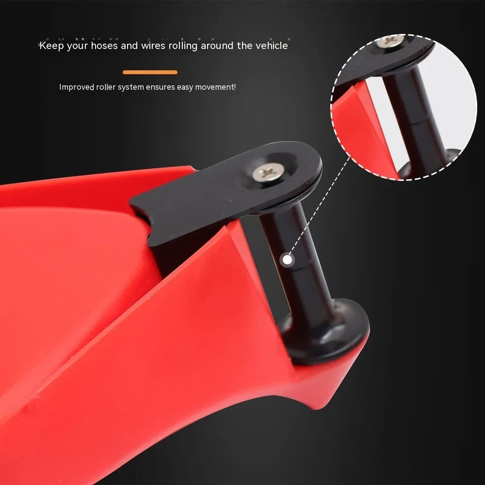 Red plastic parking chock set of four pieces with non-slip rubber surface