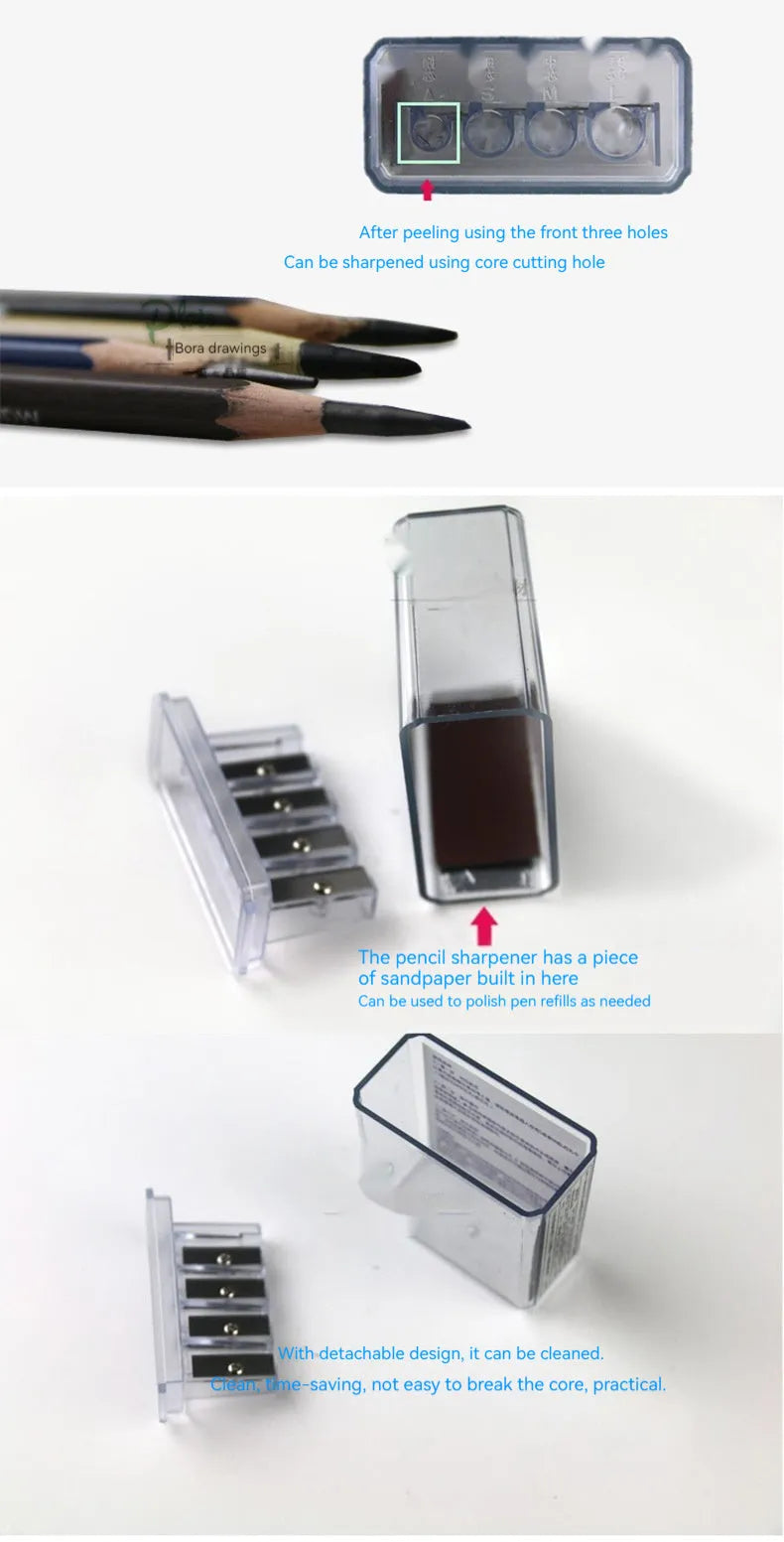 Four-hole plastic geometric pencil sharpener with screwdriver tool, from a 288-piece bulk pack.