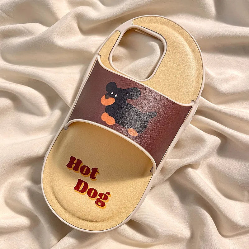Cartoon dog slippers silicone phone case for iPhone 15 Pro Max in khaki colour