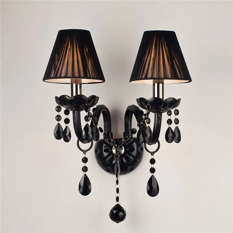 Double head crystal wall lamp, European style, 340mm diameter, 430mm height, 220V, black or white wall light