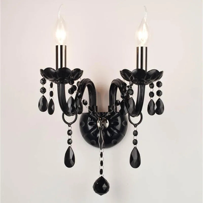 Double head crystal wall lamp, European style, 340mm diameter, 430mm height, 220V, black or white wall light