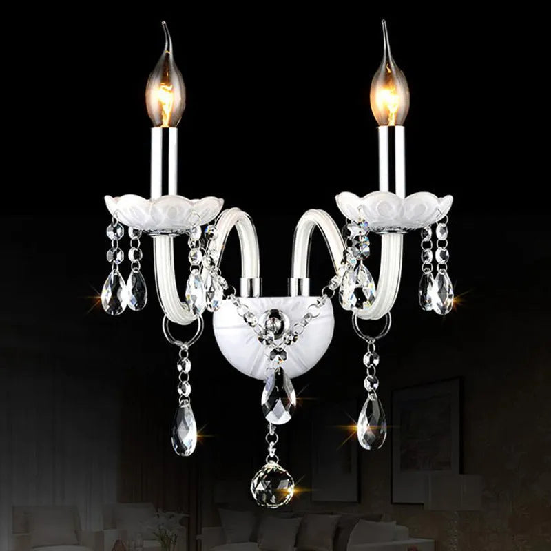 Double head crystal wall lamp, European style, 340mm diameter, 430mm height, 220V, black or white wall light