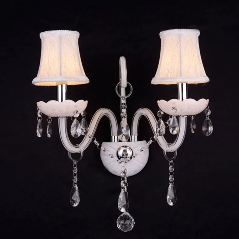 Double head crystal wall lamp, European style, 340mm diameter, 430mm height, 220V, black or white wall light
