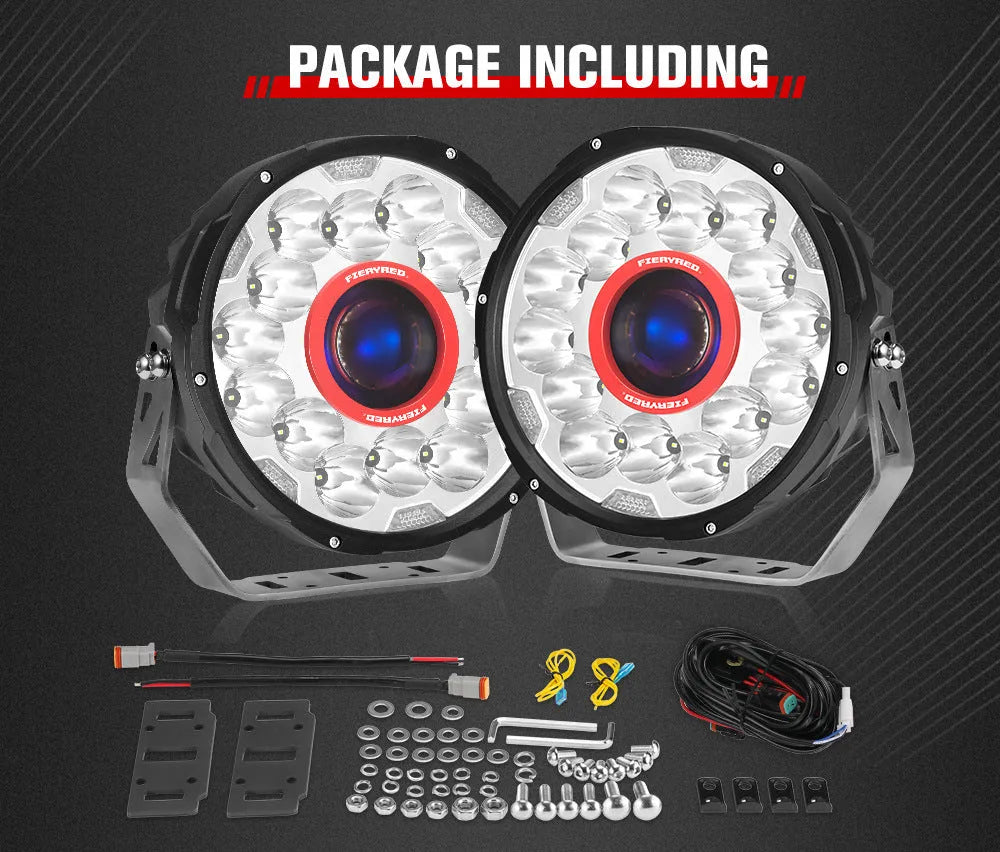 Pair of 7-inch round waterproof LED off-road lights for vehicle mounting