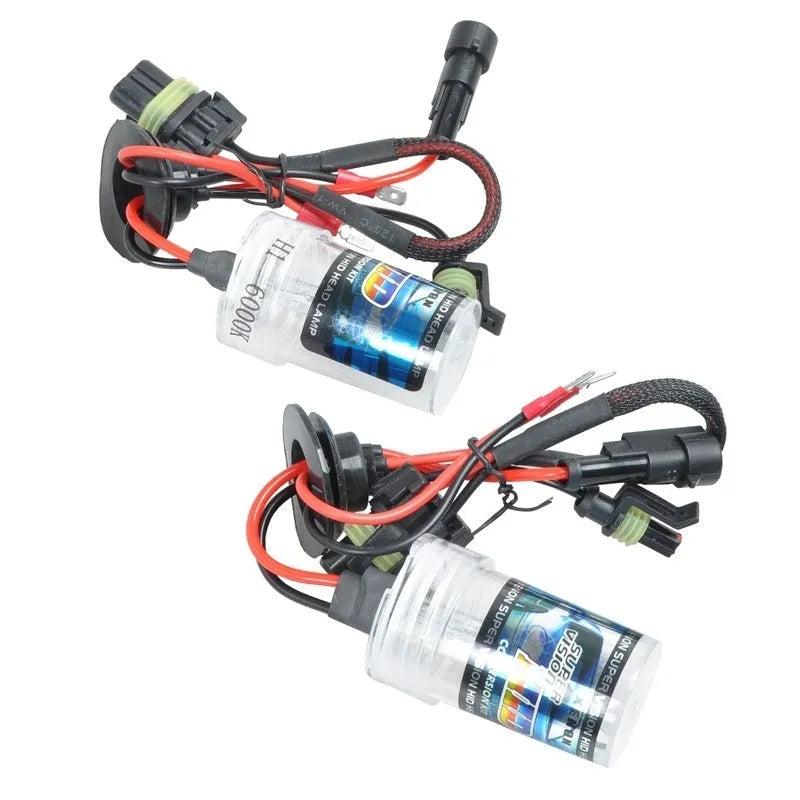 Automotive xenon bulb accessories H1 H7 H11 shown in 4300K, 6000K, and 8000K colour temperatures.