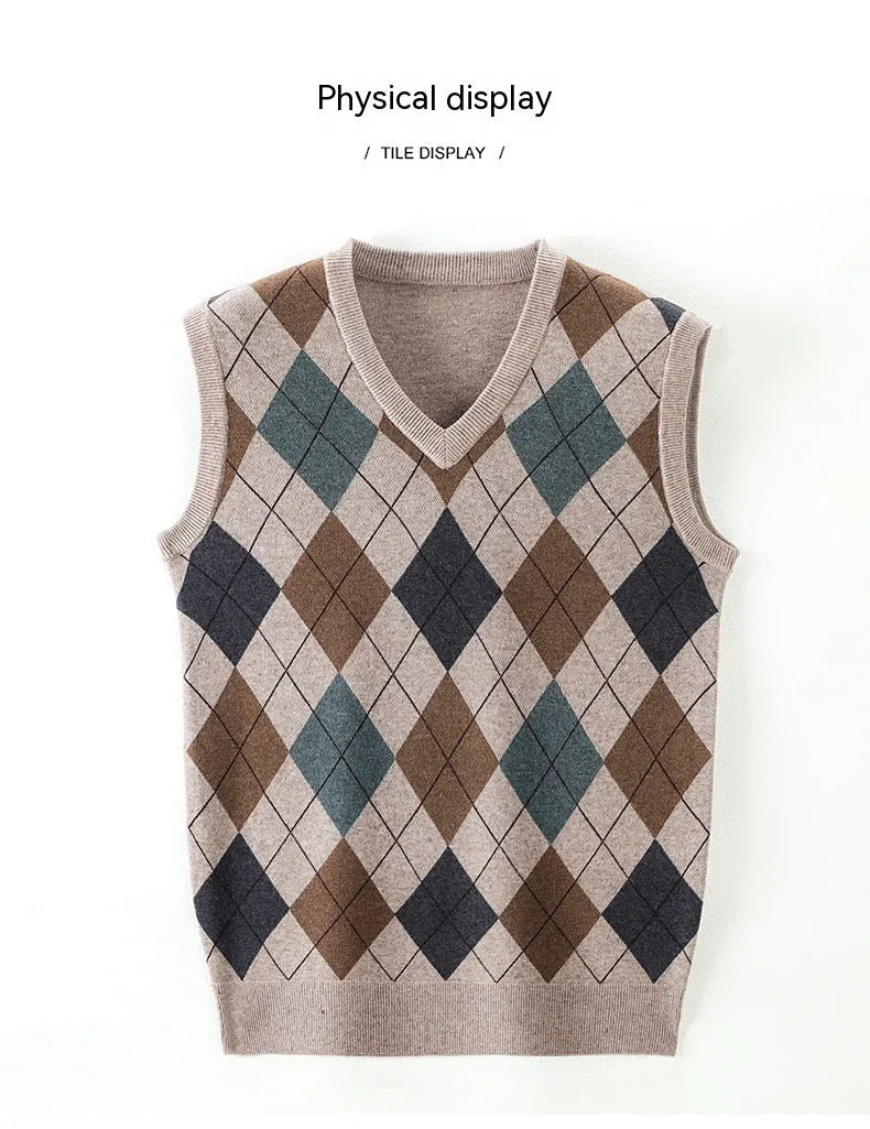 Men's autumn winter V-neck sleeveless wool knit vest in five colours and five patterns, sizes M to XXXL