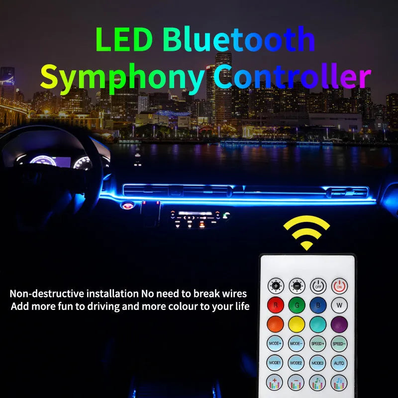 Car ambience lighting strip with aluminium alloy housing and magic colour changing LEDs for interior automotive use