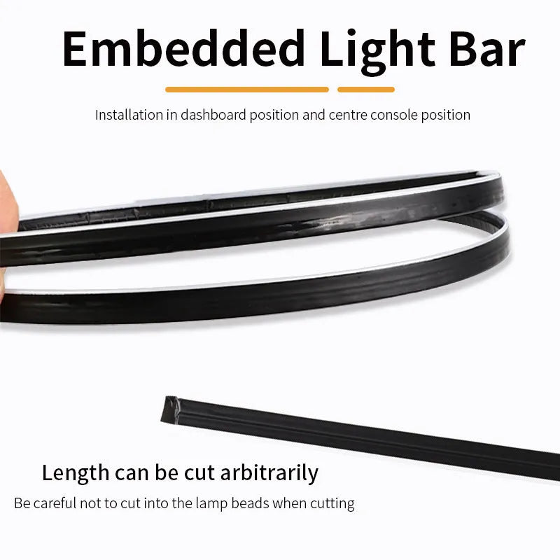 Car ambience lighting strip with aluminium alloy housing and magic colour changing LEDs for interior automotive use