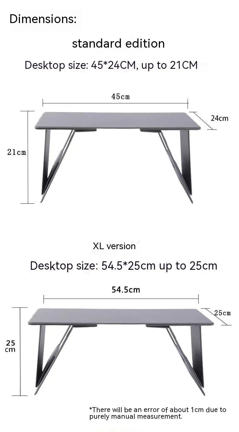 Foldable wooden laptop stand in black, raised on a desk with space underneath