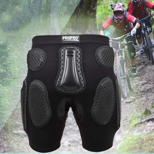 Black cycling hip pad protective pants showing hip padding design