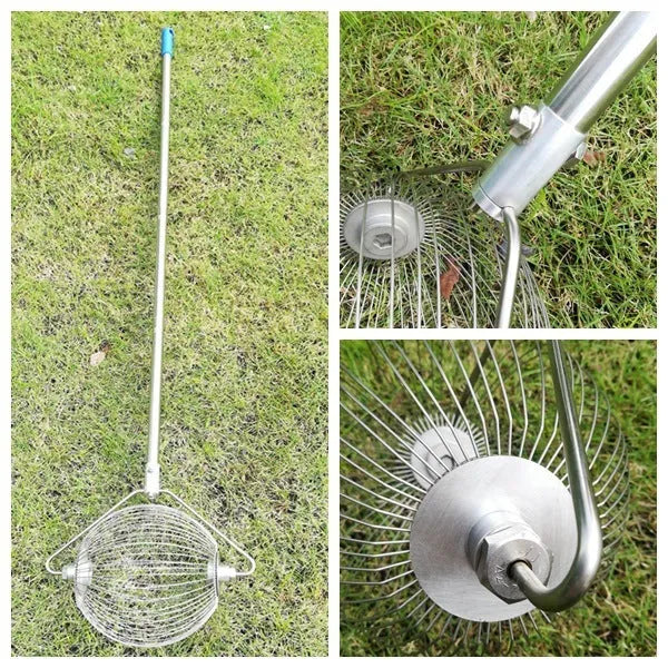 304 stainless steel golf ball picker with metallic finish for retrieving balls
