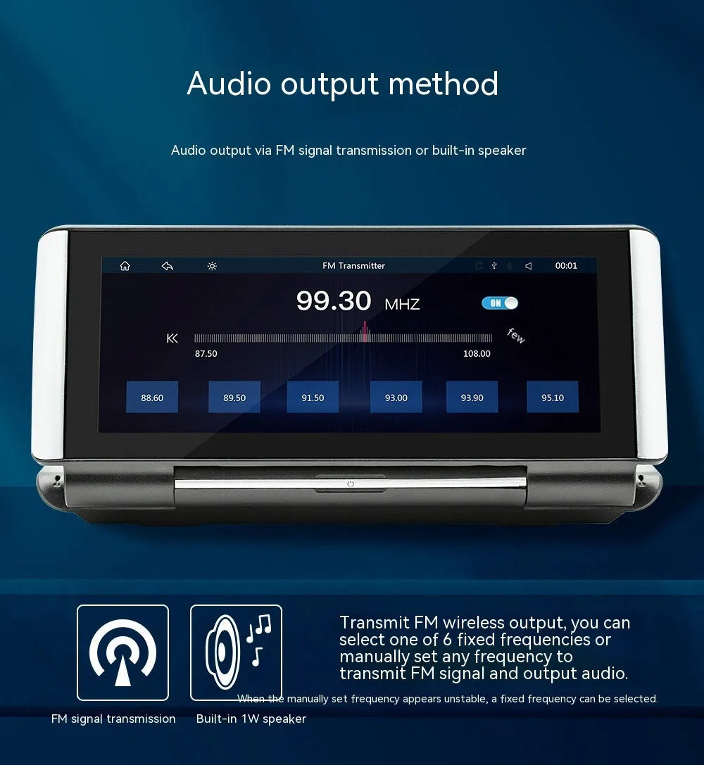 6.86 inch black car MP5 player dashboard screen with Wireless CarPlay and reversing camera input ports.