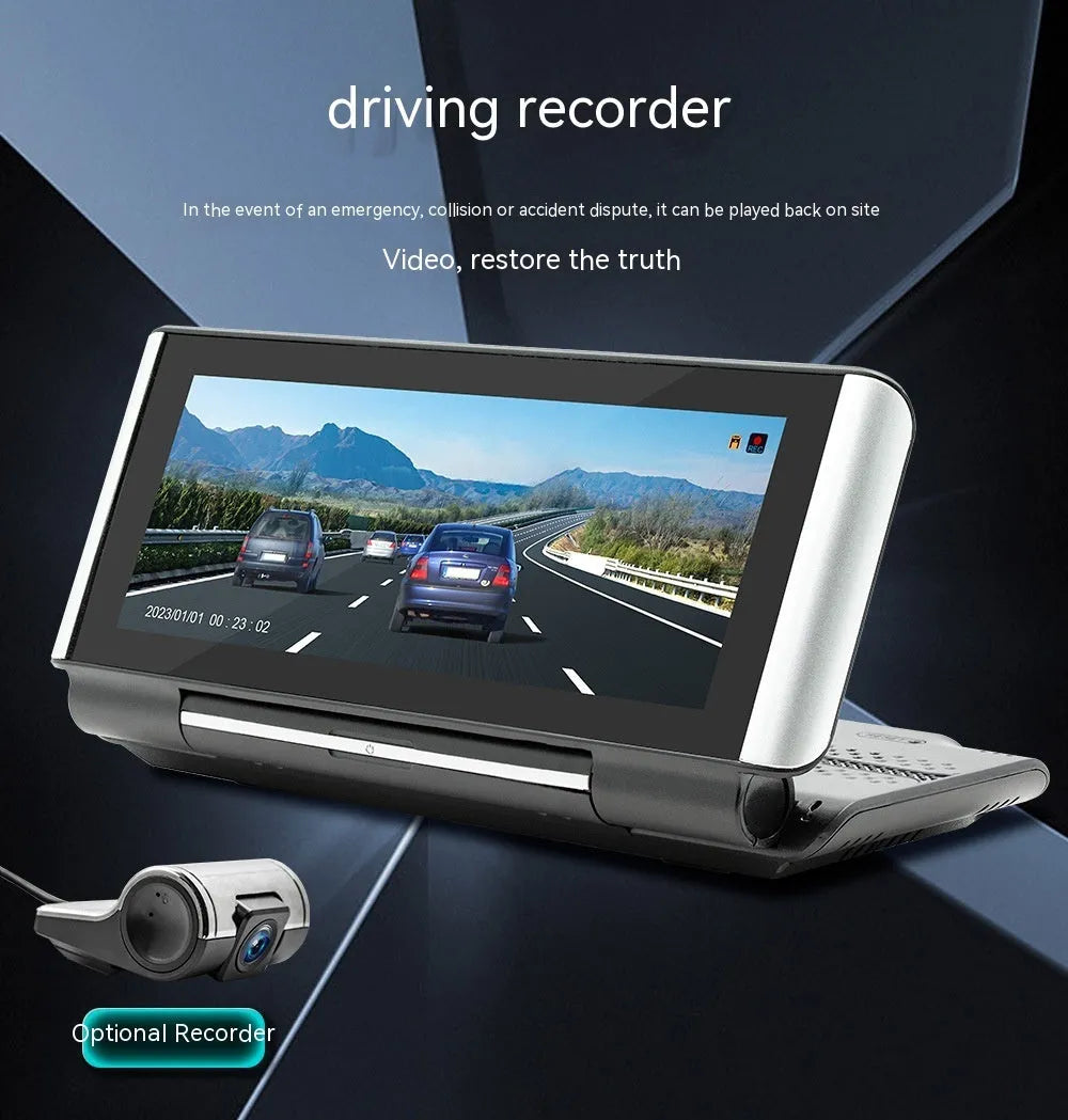 6.86 inch black car MP5 player dashboard screen with Wireless CarPlay and reversing camera input ports.