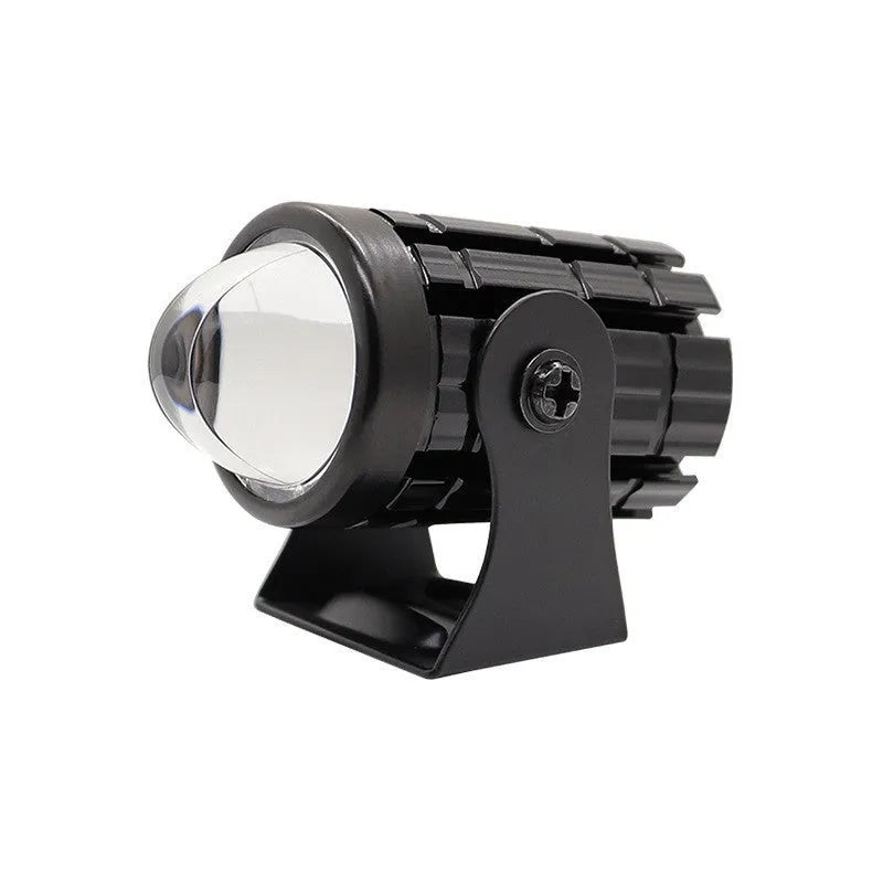 Motorcycle spotlight with dual colour lens in aluminium PC housing measuring 6x6x7cm