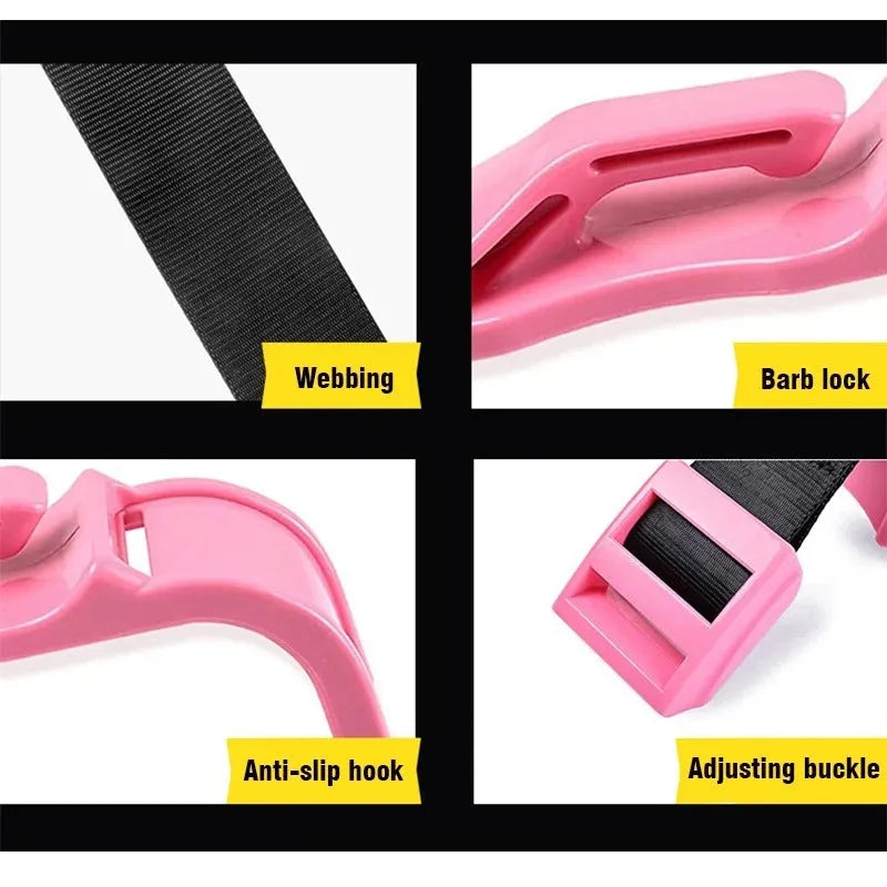Black universal pregnancy car seat belt adjuster buckle on a car seat.