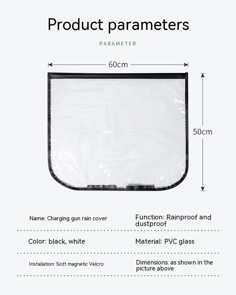 Electric vehicle charging rain cover with magnetic strips unfolded to 60x50cm dimensions