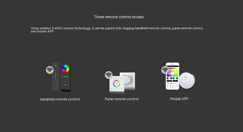 Black wireless RF LED dimmer controller with remote for RGB strip lights 12-24V 8A
