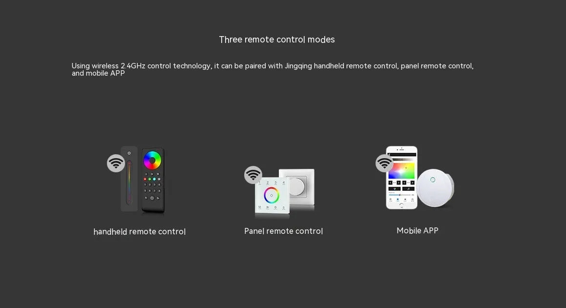 Black wireless RF LED dimmer controller with remote for RGB strip lights 12-24V 8A