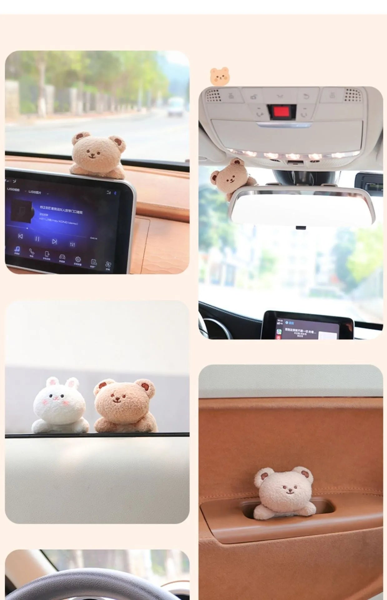 Fabric plush doll car console decoration in bear or rabbit cartoon designs