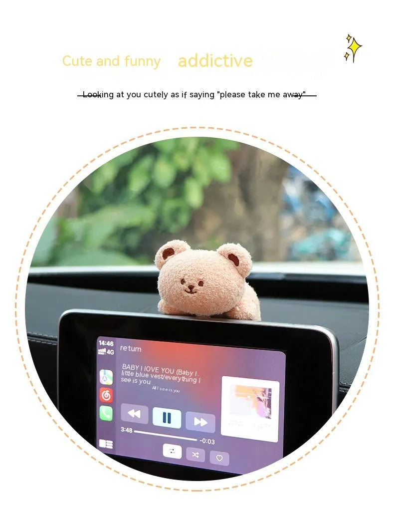 Fabric plush doll car console decoration in bear or rabbit cartoon designs