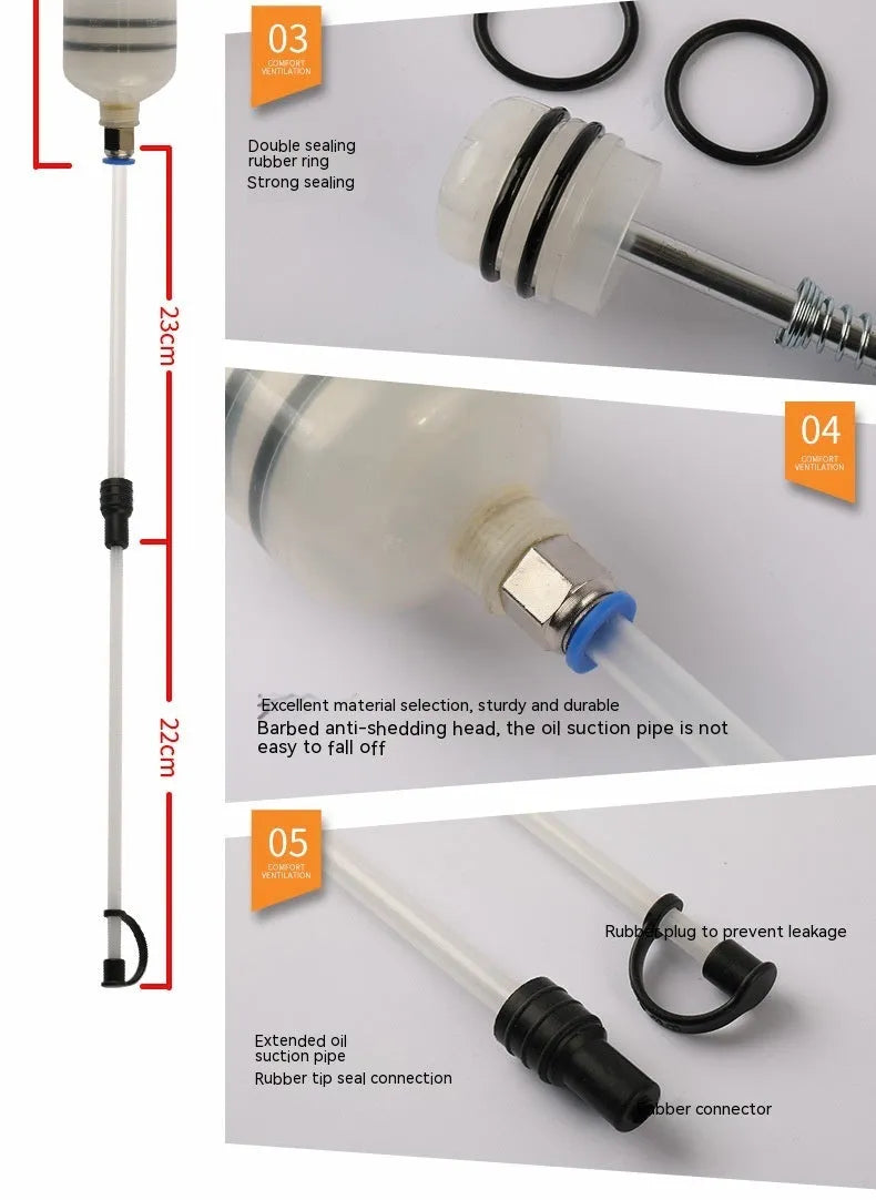 Manual oil change pump with dual suction and injection functions in three barrel sizes