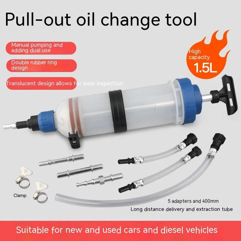 Manual oil change pump with dual suction and injection functions in three barrel sizes