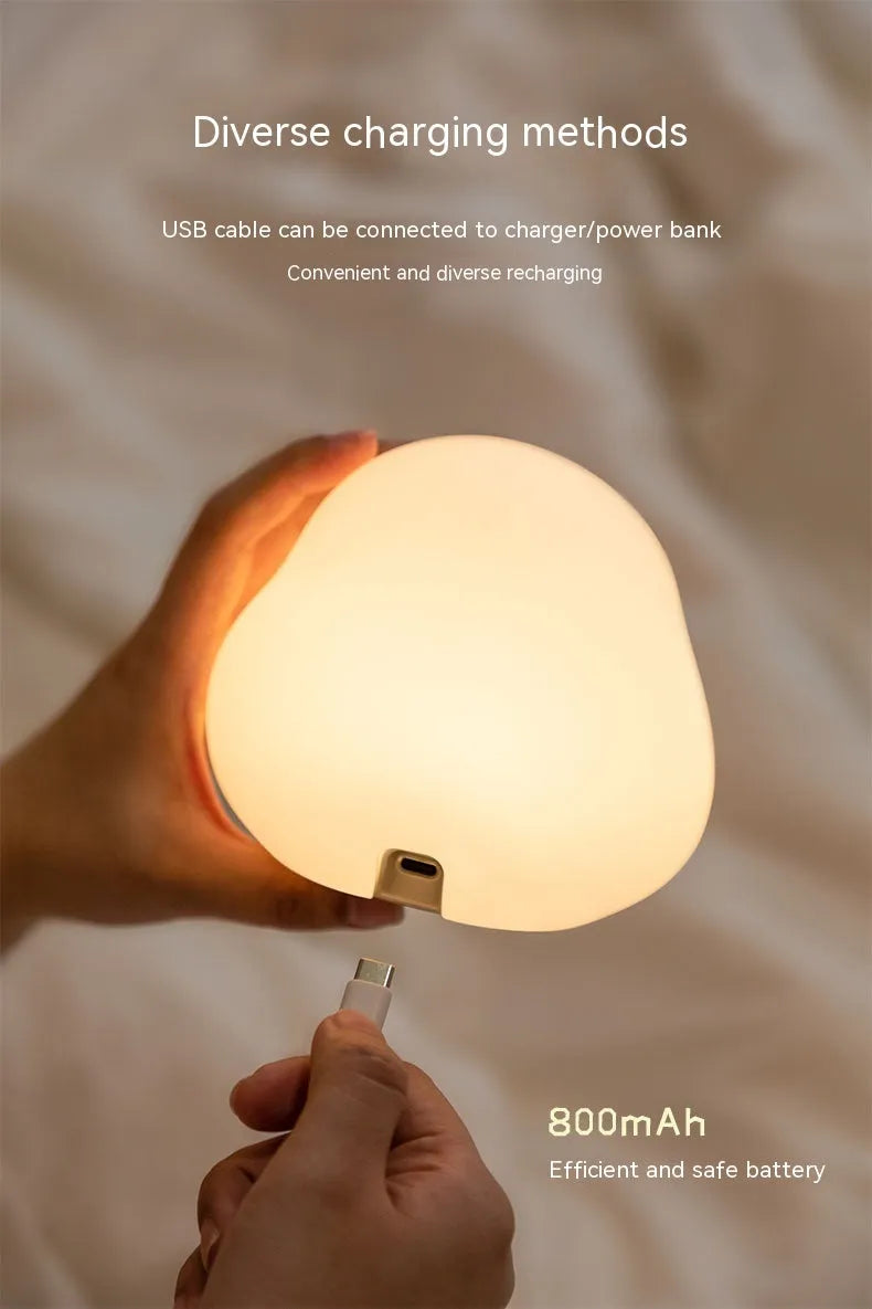 Cute duck LED night lamp in silicone with USB charging, touch sensor, and 125mm x 105mm x 110mm size