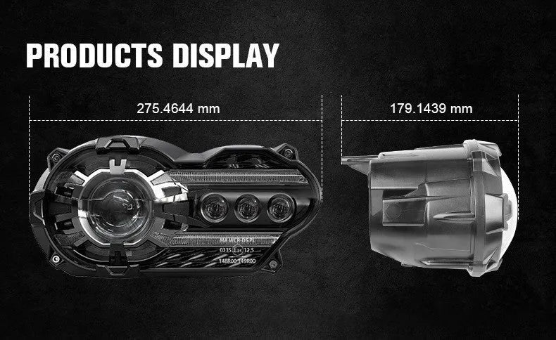 Black 7-inch round LED motorcycle headlight with a polycarbonate lens shown from the front.