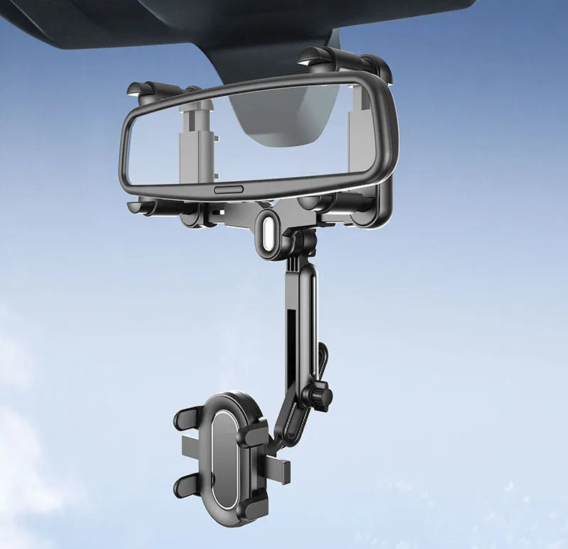 Retractable car phone holder mounted on rearview mirror with adjustable bracket for 4.0-7.0 inch mobile devices