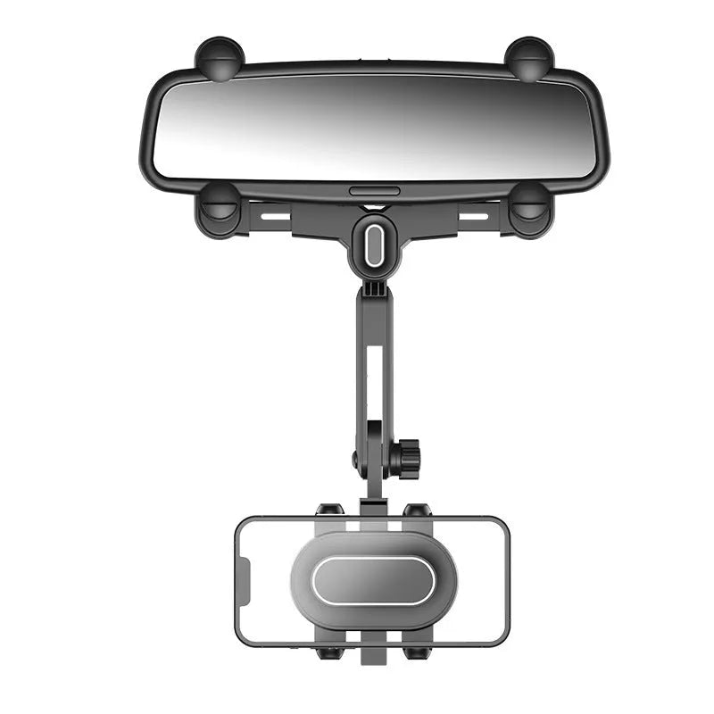 Retractable car phone holder mounted on rearview mirror with adjustable bracket for 4.0-7.0 inch mobile devices